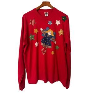 Vintage Fruit of the Loom Made in USA Christmas Angel Long Sleeve Shirt Size XL